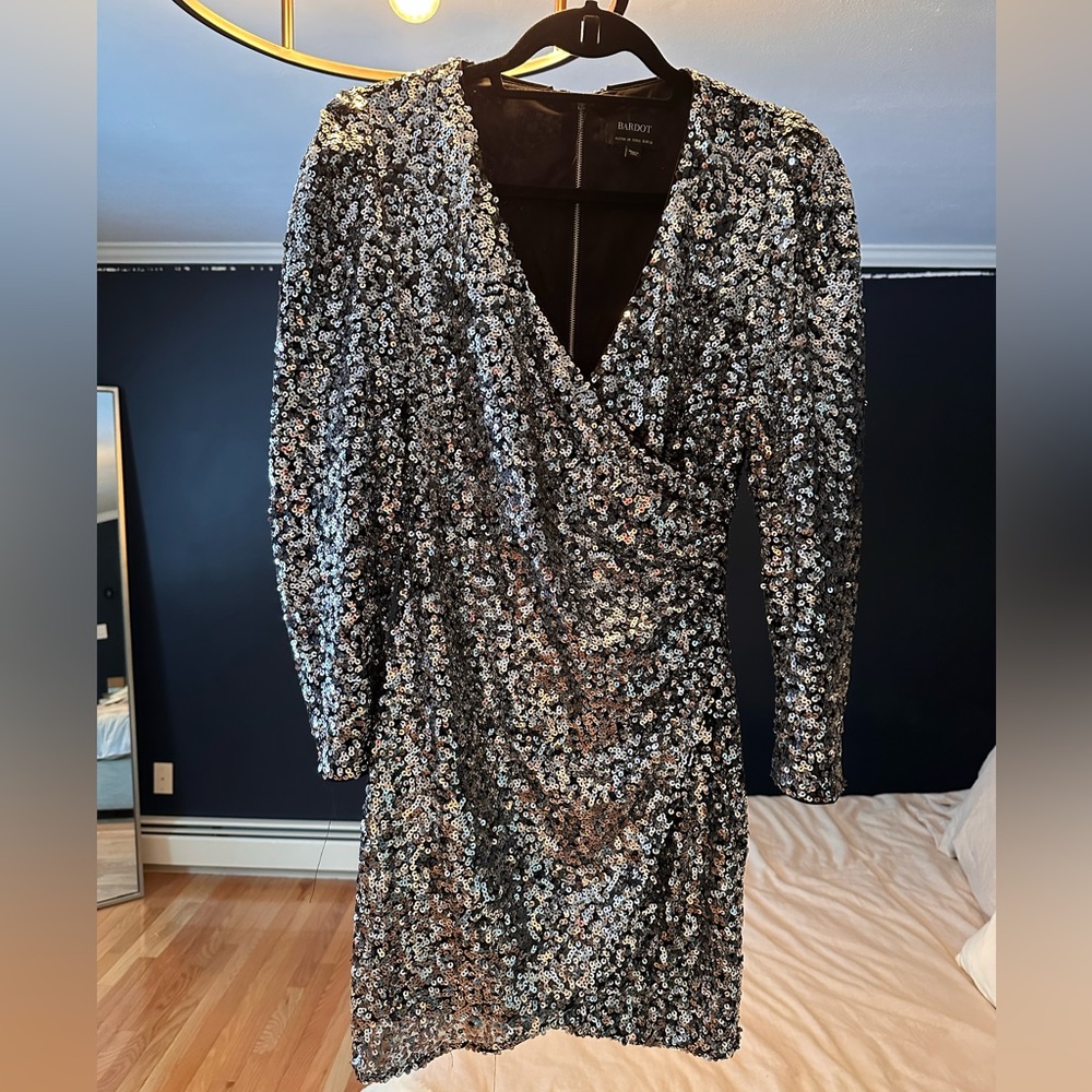 Long sleeve sequined Bardot dress, only worn once!
